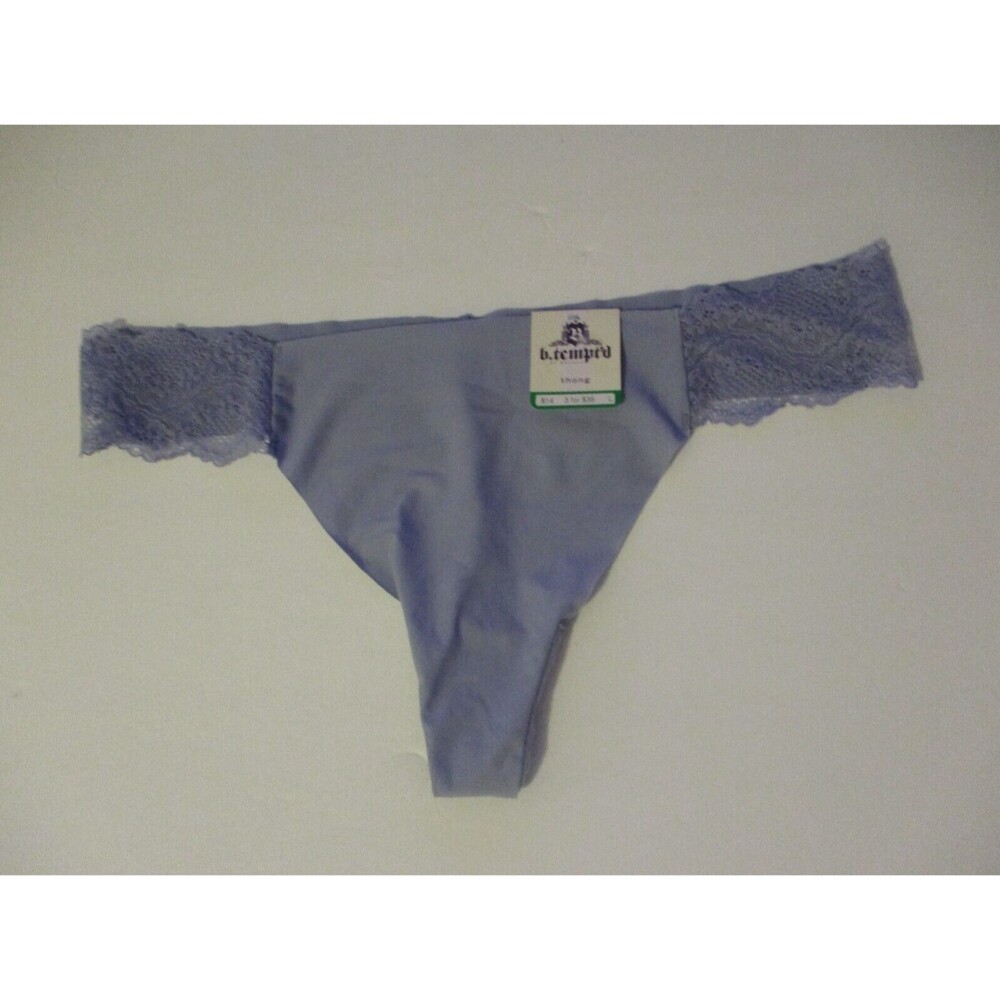 B.Tempt'd by Wacoal Seamless Lace Trim Thong Panty Womens Sz L Underwear Blue
